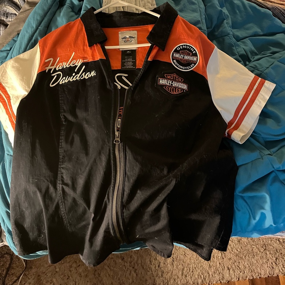 Ladies Harley-Davidson Embroidered Zip Front Work Shirt 3W
